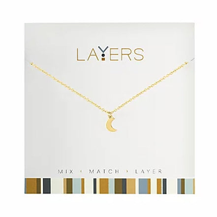 Lay-19G Layers gold necklace with crescent moon