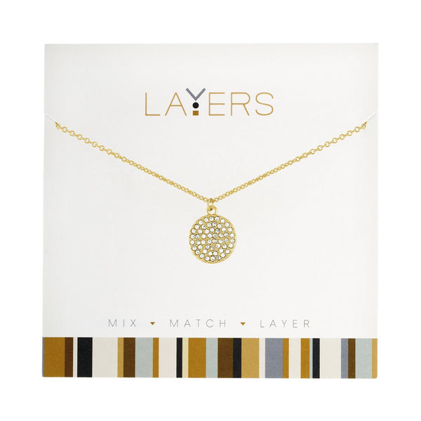 Lay-55G Layers Gold necklace with stone encrusted circle