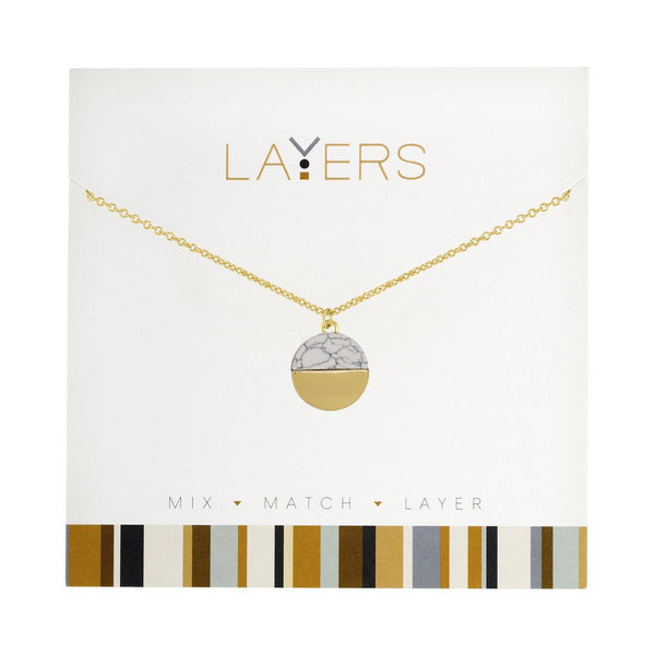 Lay-91G Layers Gold necklace half gold circle half marble circle