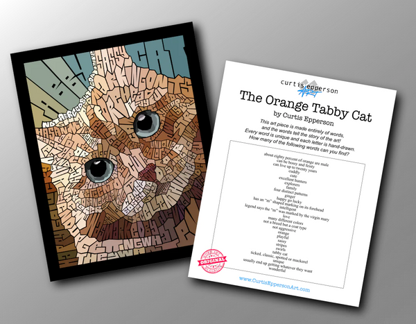 Word Guide for The Orange Tabby Cat Word Mosaic Art Print by Curtis Epperson