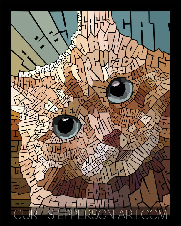 Orange Tabby Cat Word Mosaic Art Print by Curtis Epperson