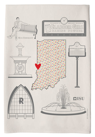 Familiar images from Terre Haute are printed on this Flour Sack Hand Towel - Terre Haute, Indiana