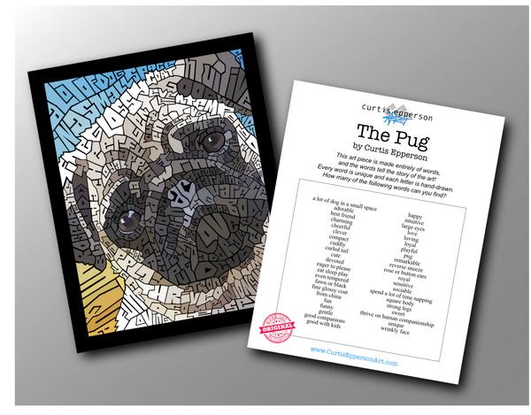 Word Guide for the Pug Word Mosaic Art Print by Curtis Epperson
