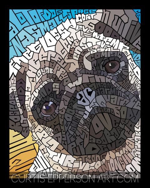 The Pug word mosaic art print by Curtis Epperson