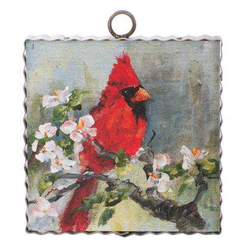 Cardinal sits on a dogwood branch on this mini print