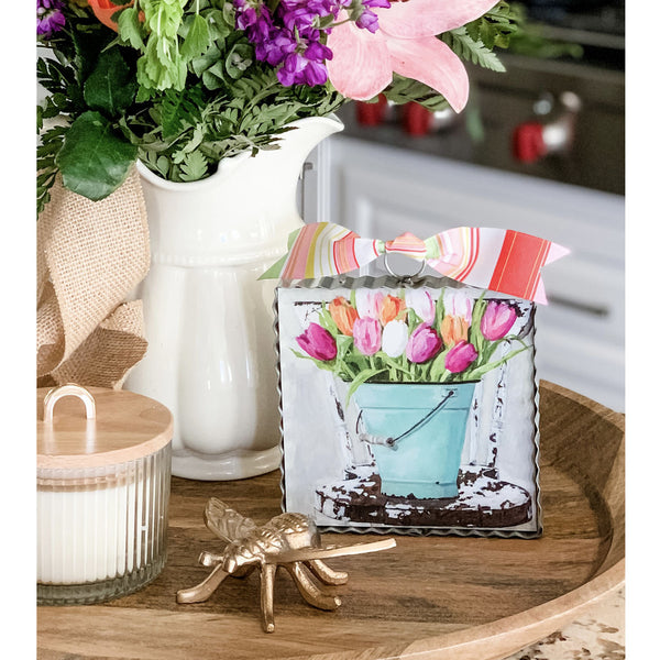 Mini Bucket of Tulips Print in a table display
