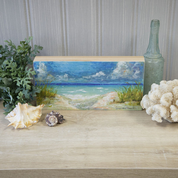 Seascape print on table display