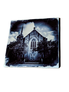 Coaster made by Cityscape Tiles depicting St. Patrick Church