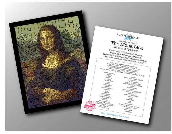 Word Guide for the Mona Lisa Word Mosaic Art Print by curtis Epperson