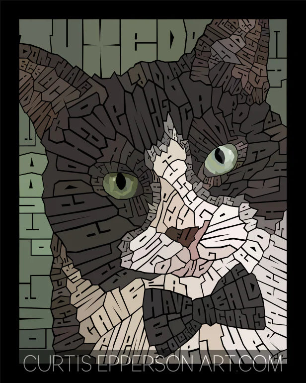 Tuxedo Cat Word Mosaic Art Print by Curtis Epperson