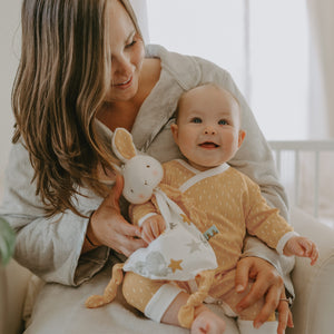 Yellow Star Bunny with smiling baby and mom