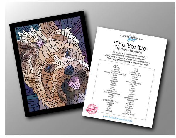 Word Guide for The Yorkie Word Mosaic Art Print by Curtis Epperson