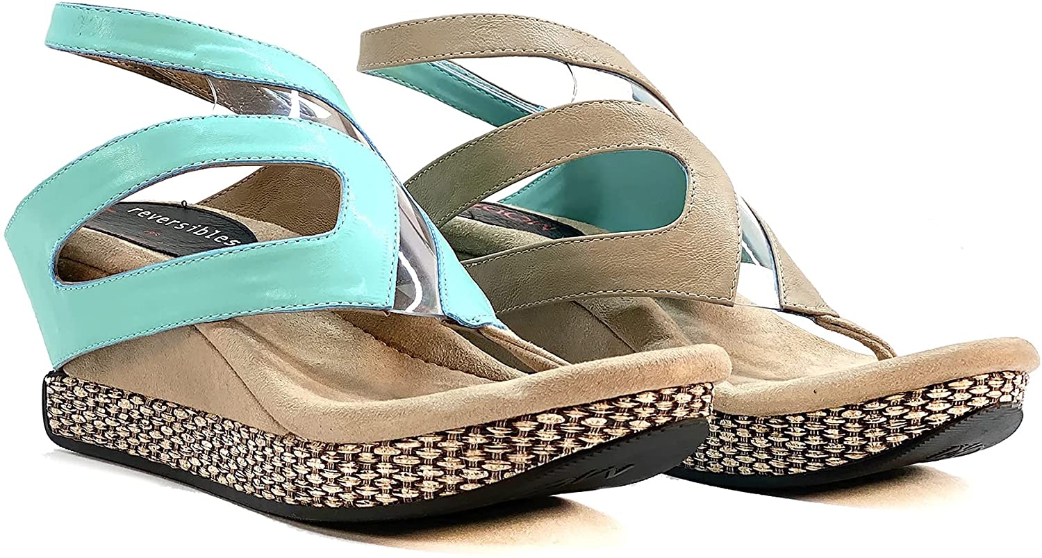 Zoey Reversible sandals aqua and taupe colors
