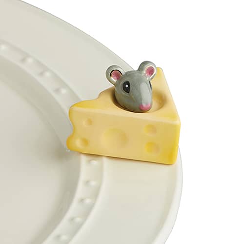 Cheese, Please! A little mouse peeks his head out of a slice of yellow cheese. Mini by Nora Fleming