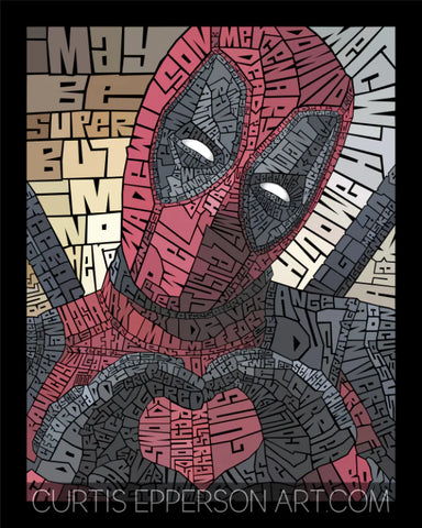 Deadpool Word Mosaic Art Print by curtis Epperson