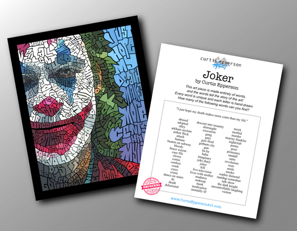 Word Guide for The Joker - Word Mosaic Art Print by Curtis Epperson