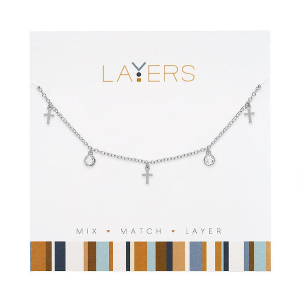 LAY-591 Silver necklace with drop stars and gems