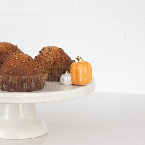 Pumpkin Spice Mini with cupcakes on pedestal server