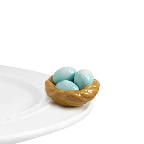Robin's Egg Blue - three blue eggs in a nest - by Nora Fleming
