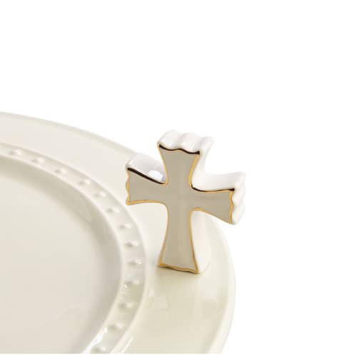 White and gold cross mini by Nora Fleming